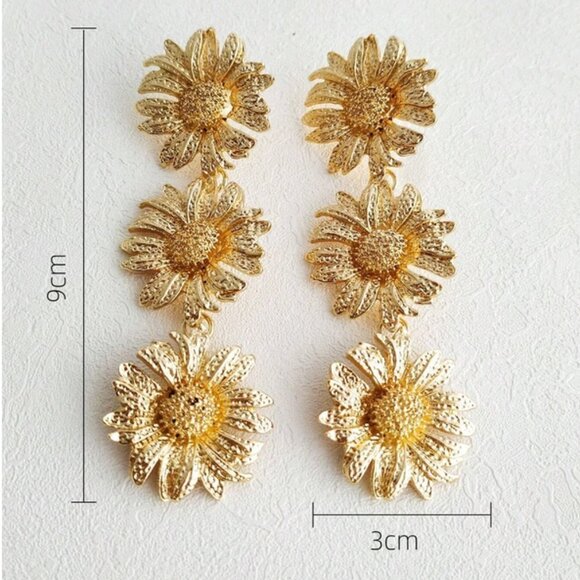 Sunflower Drop Earrings -gold toned - Picture 3 of 6
